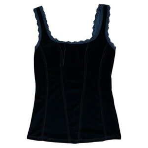 Arianne Lace Trim Black Velvet Camisole Sz S